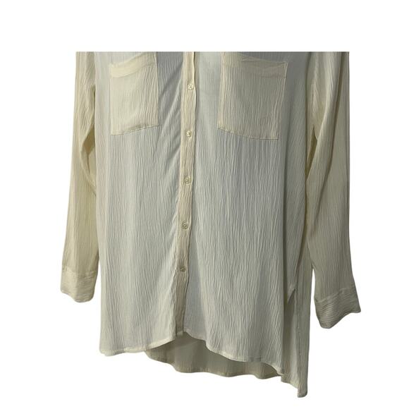 O'NEILL Top Womens Size Medium Woven Crinkle Sheer Button Tunic Blouse Off-White - Picture 5 of 11